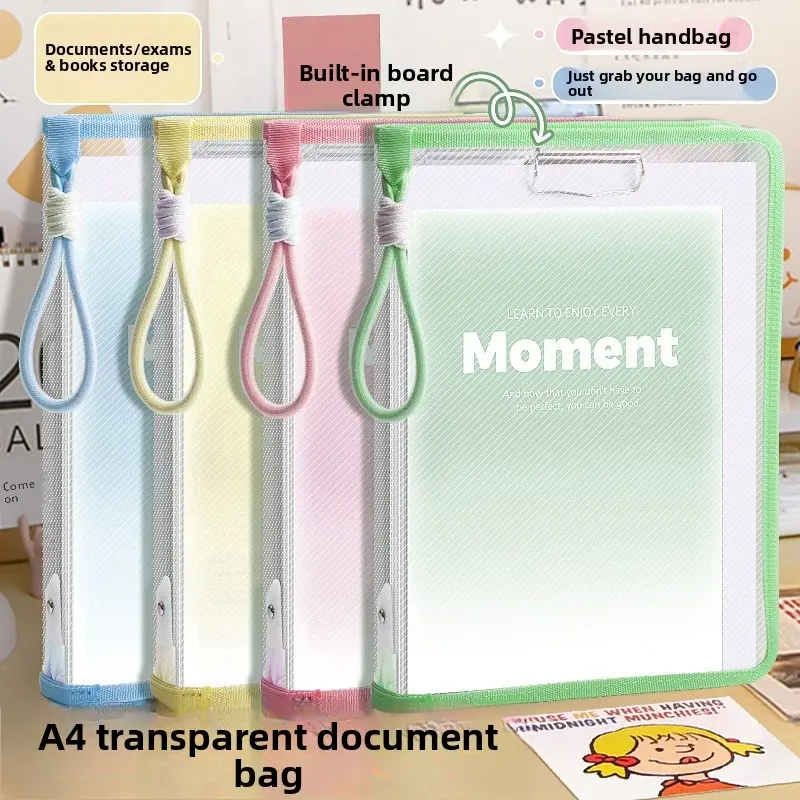4PCS Document Handbag Clear Transparent A4 Large Capacity for Students School Supplies Test Paper Textbooks Art Supplies Certificates Storage Organizer Tote Bag File Folder Organizer Documents Organizer