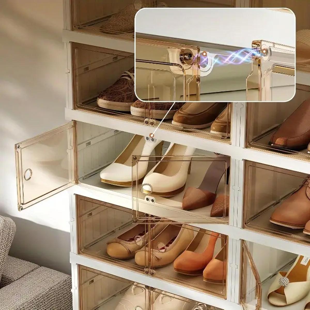 3/6/9-layer transparent storage box with no installation required, stackable and foldable shoe storage box with transparent door, plastic shoe box, easy to assemble.