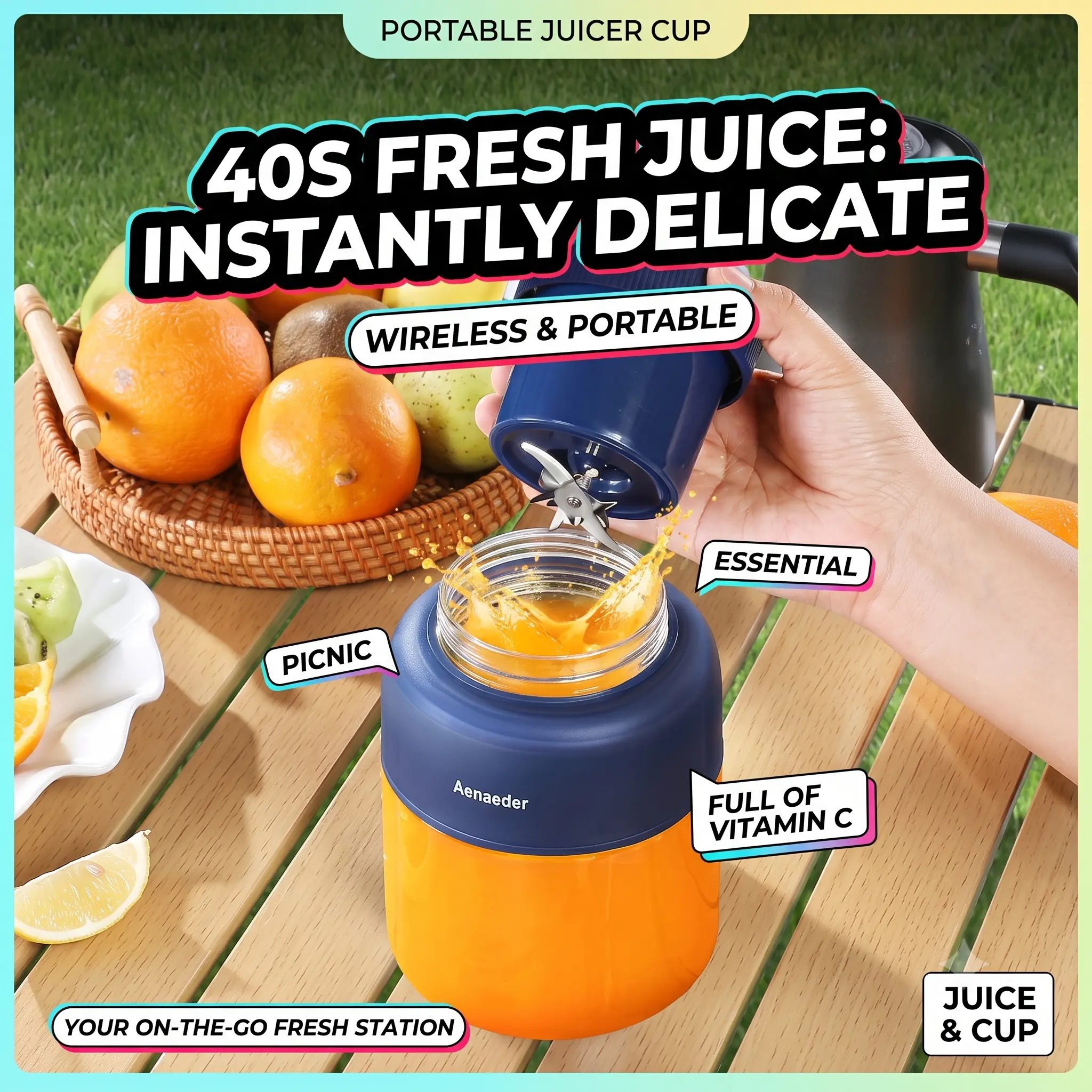 Multifunctional Portable Juicer Cup, Wireless Mini Personal Blender Ice Crusher, Dual Lid Travel Smoothie Maker, USB Rechargeable Electric Fruit Mixer for Kitchen Home Baby Food Outdoor
