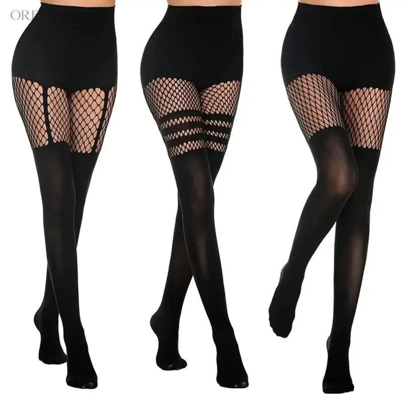 1-3 Pairs Fishnet Suspender Tights, Lace Mesh Skinny Pantyhose, Hollow Out Long Stockings, Fashion Outfit Hosiery for Women, Spooky Costume Socks for Halloween Party Dress Up