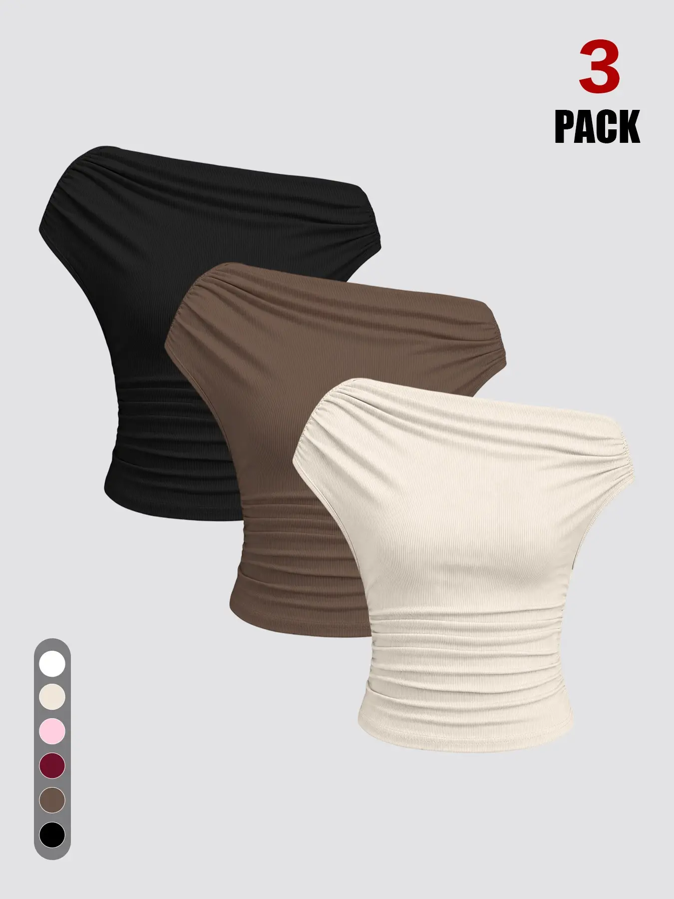 2026 Women's Ribbed One Shoulder Top Tube Top, Ruched Sleeveless Slim Fit Crop Blouse, Off Shoulder Asymmetric Neckline Casual Tee Chic All Season Casual Sleeveless Cropped