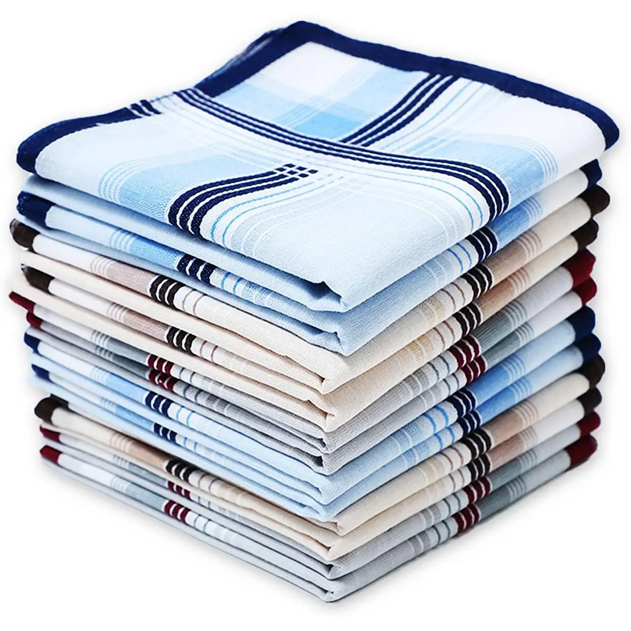 Soft Cotton Handkerchiefs for Men with Elegant Pattern in Assorted Color, 16 inches Large hankies, Pack of 12