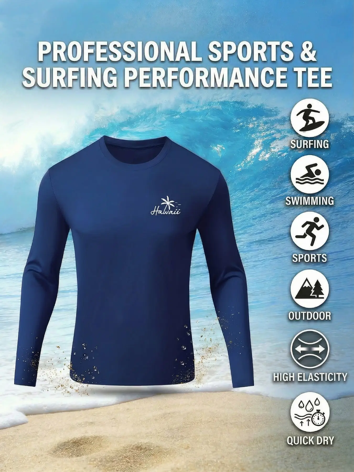 Men's Multifunctional Surfing Top, Rash Guard, Rash Guard Swimwear, Quick Dry, Breathable, High Stretch, Tropical Print, Ideal for Summer Beach, Running, Cycling, Swimming