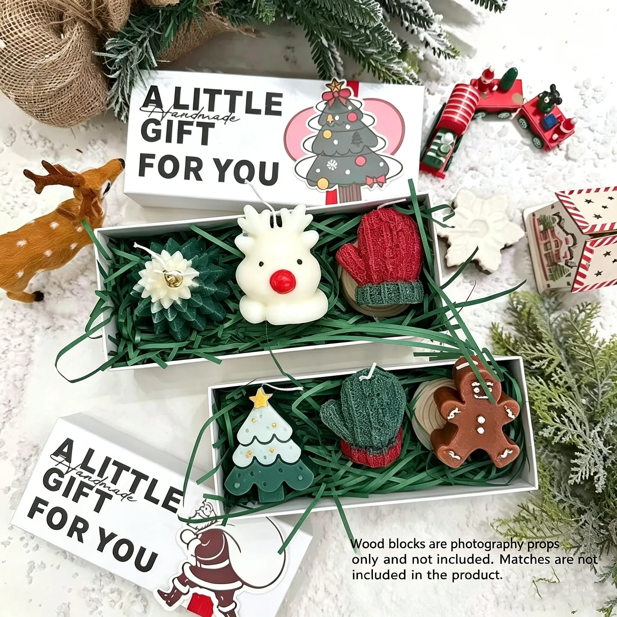 Christmas Themed Gift Box Set Scented Candles, Christmas Aromatherapy Decorations, Knitted Gloves, Gingerbread Man; Holiday Gift, New Year Present, Ideal For Gifting