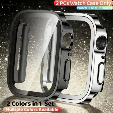KAYKWONG'S 2 Counts Hard PC Case with Tempered Glass Screen Protector, Ultra-thin Scratch Resistant Protective Cover for iWatch 12/11-1 Ultra4-1 Series, 49mm 46mm 45mm 44mm 42mm 41mm 40mm 38mm