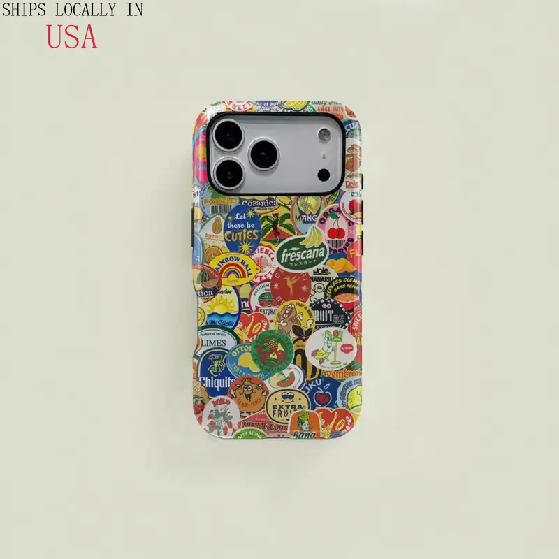 Colorful watercolor-style fresh fruit and flower patchwork protective case, sturdy and durable 2-in-1 case, compatible with iPhone 17/16/15/14/13/12/11 Pro Max/Plus/Pro, Samsung Galaxy S25/S24/S23 Ultra series, simple and stylish phone case.