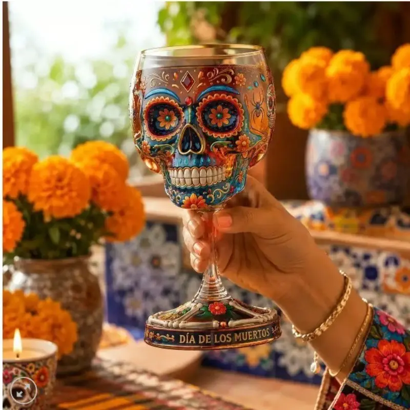 1pc 2026 New Jose Cuervo Day of the Dead Collector Goblet, Hand-Painted Halloween Collectible Glassware, Unique Alcohol Drinkware Gift
