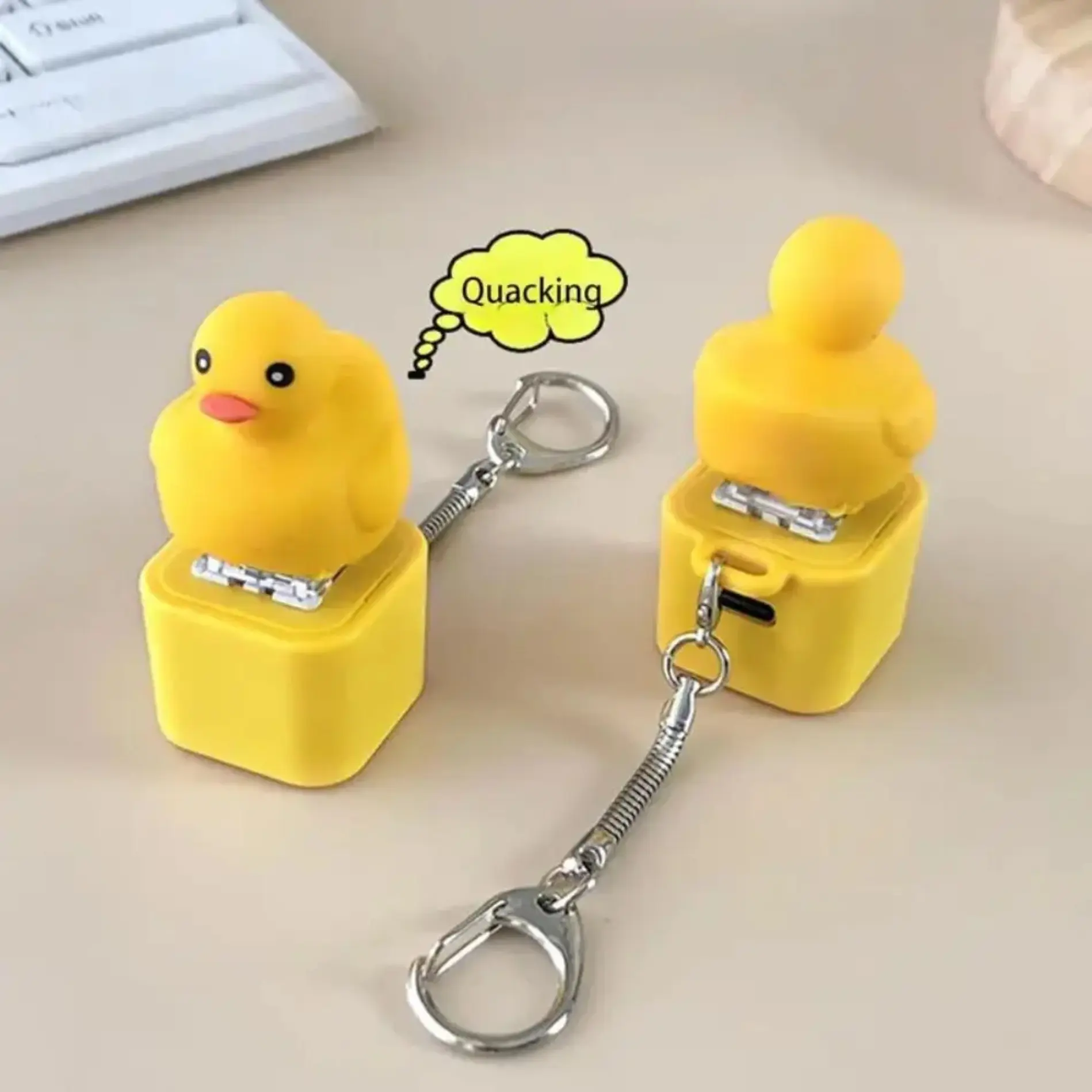 2026 New Duck-Shaped Spinning Quack Keychain Charm & Twilly - Cute Multifunctional Fidget Sensory Toy with Sound, Light, USB Port, Type-C Rechargeable 360° Rotating Stress Relief Keyring, Everyday Bag/Phone Accessory, Christmas Gift for Kids, Keychains Cu