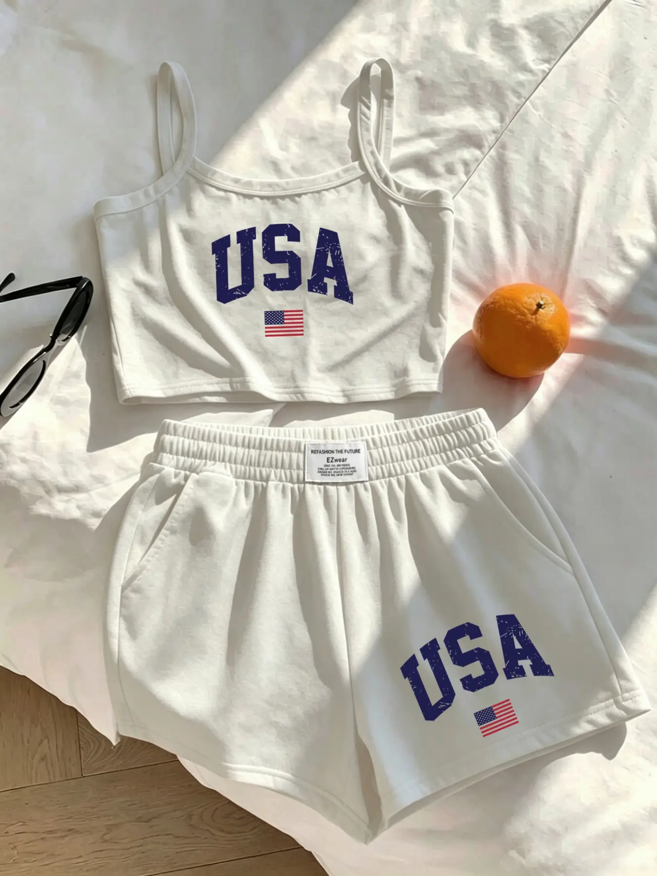 2 pieces, Y2K women's American flag paired with USA letter printed camisole top and shorts, fashionable summer casual set, soft and breathable, suitable for Independence Day and the 250th anniversary of the United States