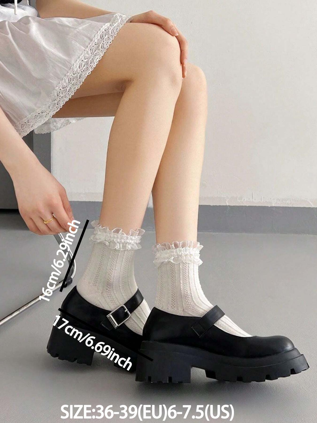 5 Pairs of Women's Simple Versatile Bow Lace Frill Lolita Mid-Calf Socks, Trendy Fashion Accessories for Every