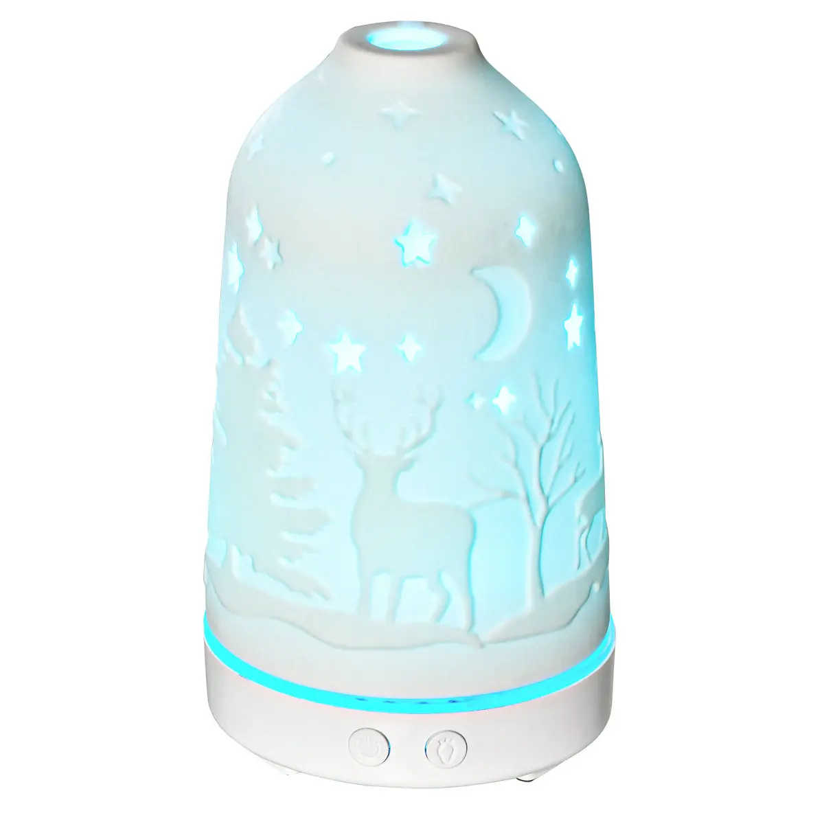[Fahuac] 100ml Compact Ultrasound Cool Mist Aromatherapy Diffuser Humidifier - White Ceramic Cover, 7 Color LED Lights, <50dB, Adjustable Timer, Auto Shut-Off, Sleep Aid, 6.5 inches tall, 3.5 inches wide, Customized Ambient Settings, for Home, Office