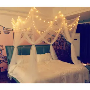 8 Corner Bed Canopy with 100 LED  String Lights  Operated, White Bed Netting  Style 4 Door Square Canopy Bed Curtains Canopy - Suggested for  Full   Bed