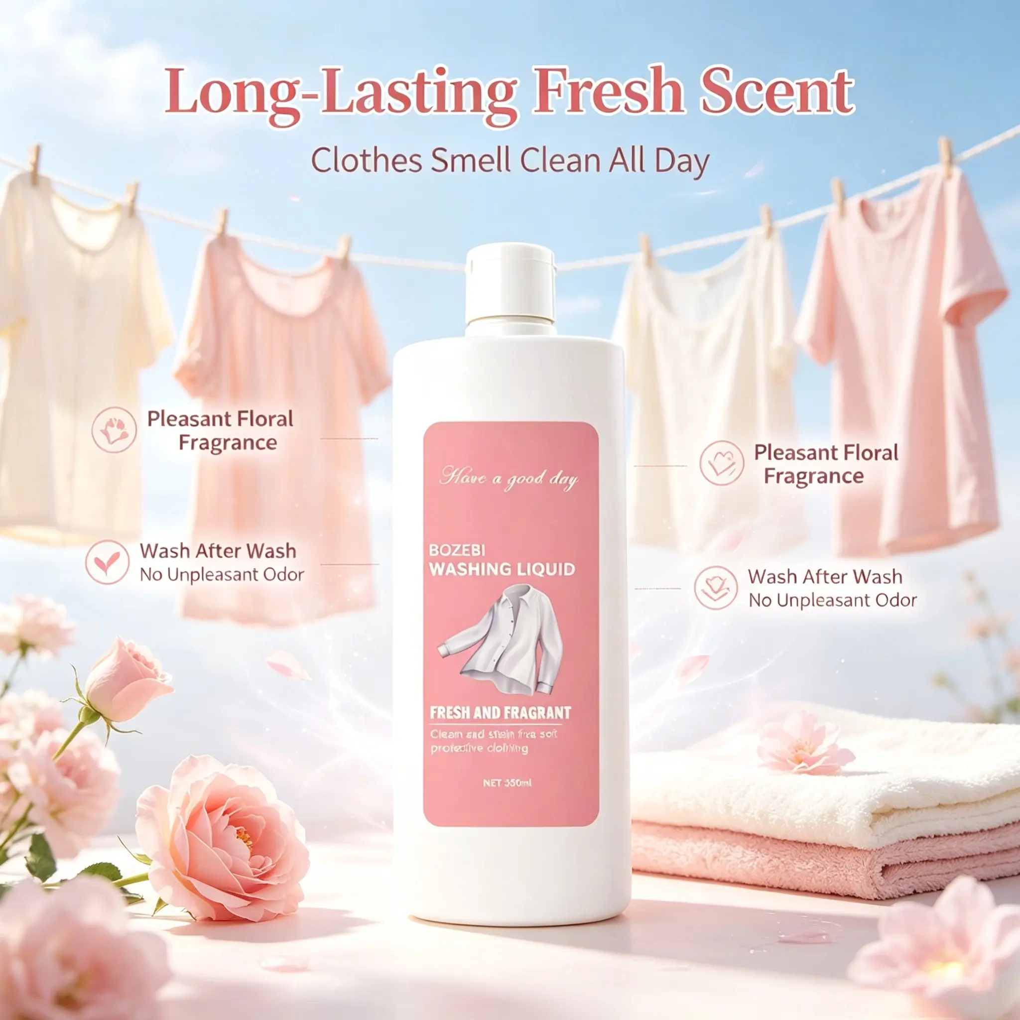 350ml/11.84fl.oz BOZEBI concentrated laundry detergent with strong stain removal, color protection, underwear, outerwear, universal fresh fragrance detergent