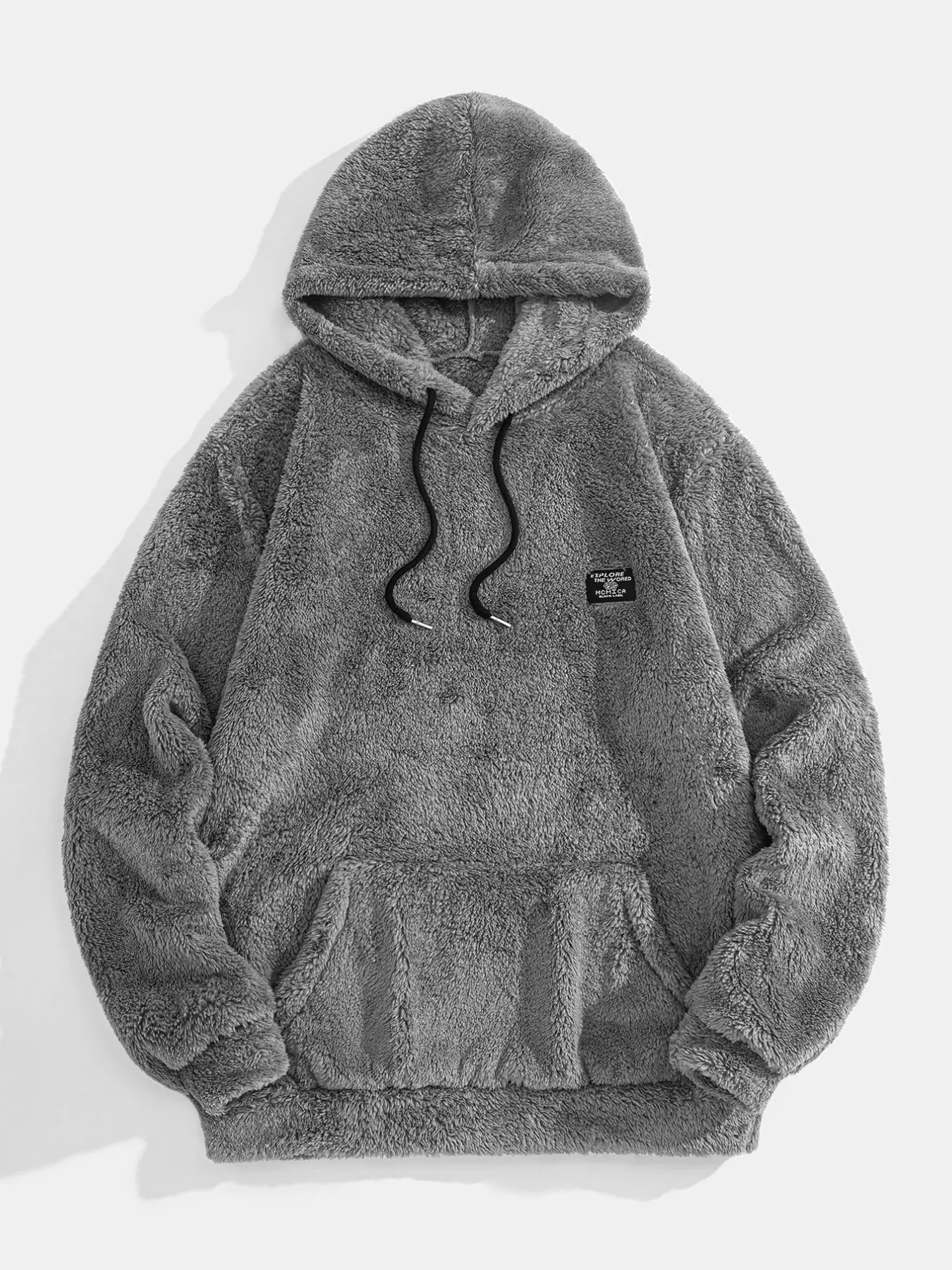 Men's Solid Fluffy Fleece Hoodie, Drawstring Long Sleeve Sweatshirt, Soft Thick Warm Casual Streetwear, Winter Home Outdoor Daily Pullover
