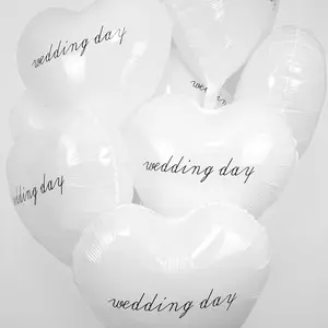 10 count Wedding Heart Balloons, 18" White Heart Foil Balloons with Wedding Day Prints, Helium-Friendly for Anniversary, Engagement, Bachelorette, Bride To Be, Bridal Shower Party Decorations