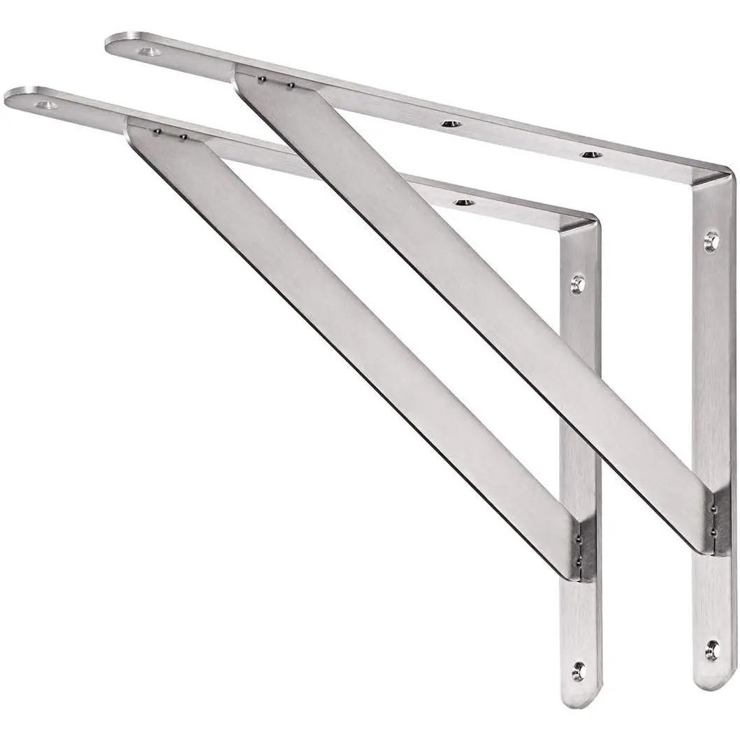 Heavy Duty Stainless Steel Shelf Brackets (16"x12"), 550 lb Max Load Right Angle Corner Brace Joints, Space-Saving Solid Shelf Supports, Pack of 2