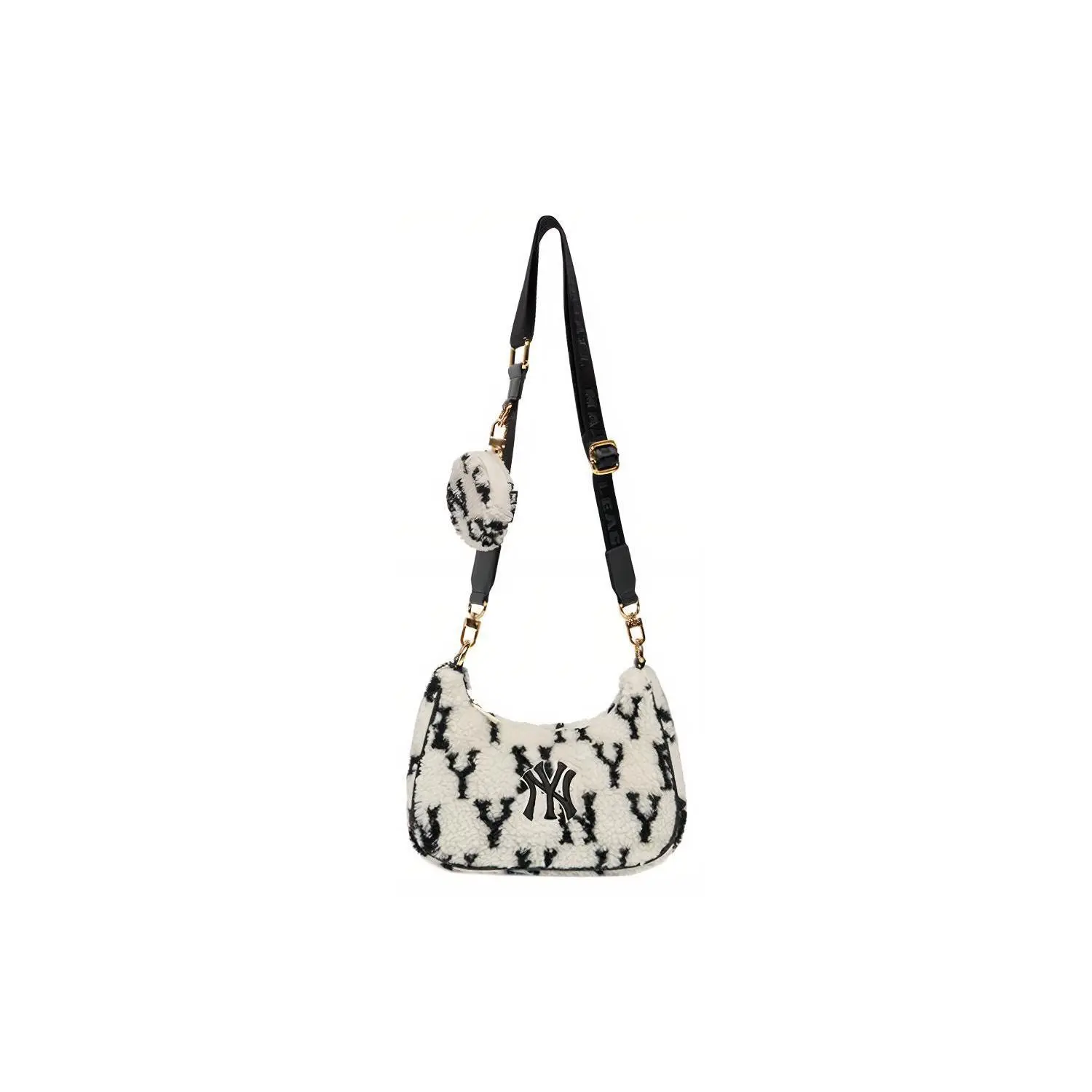 MLB Monogram New York Yankees Lambskin-Effect Polyester Crossbody Bag for Women, Black and White Contrast Style