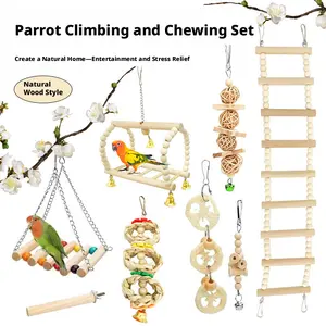 8 pcs natural wooden bird toys and perches, log style |    For pets  such as cockatoos & lovebirds & budgerigars and long-tailed parrotss, birdcage toys to relieve the boredom of your little parrot