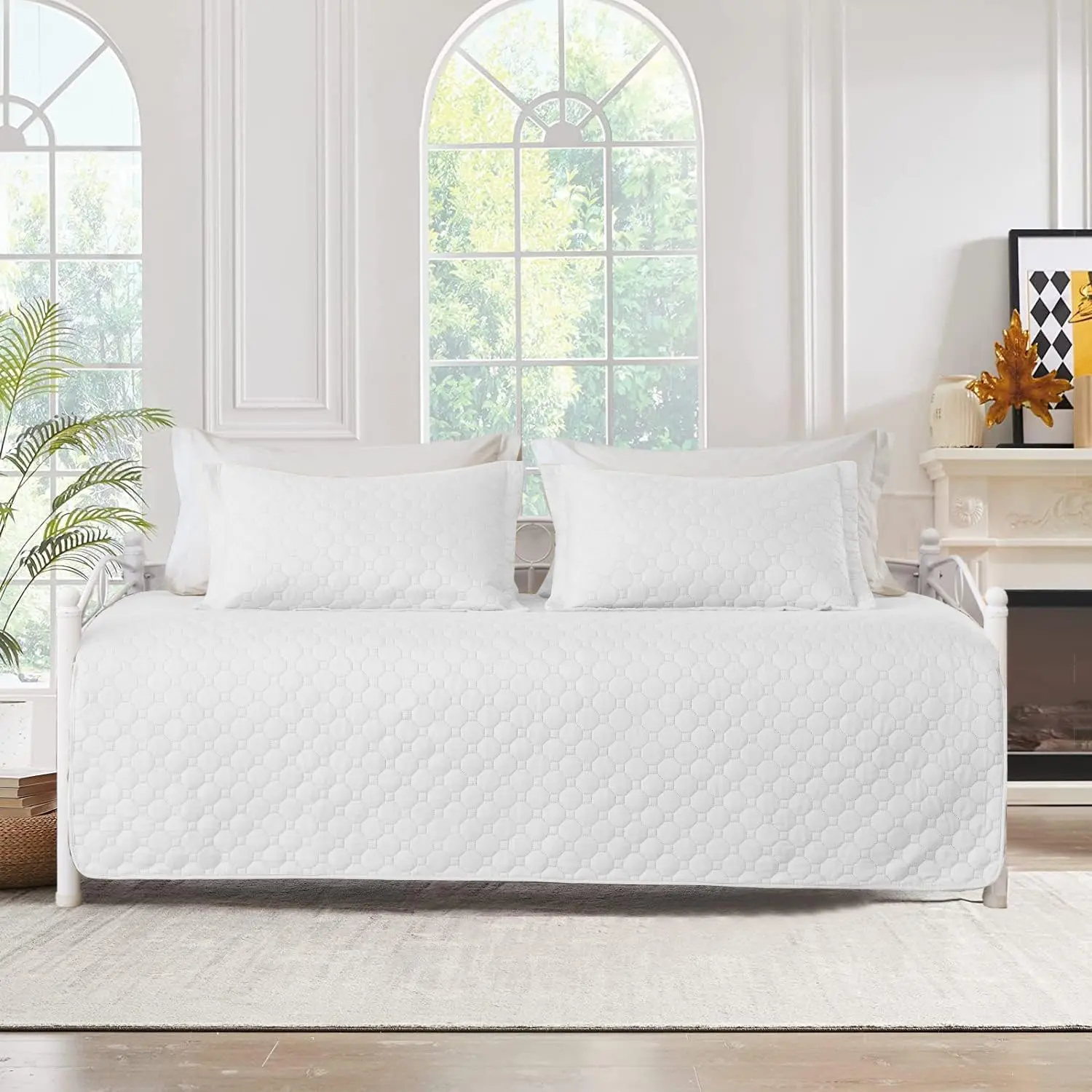3 count White Sofa Daybed Cover Set  Size Daybed Bedding Double Sided Bed Set   Cozy Bedding Solid Color Classic Design Daybed Quilt Set with Matching Shams,39"x75"