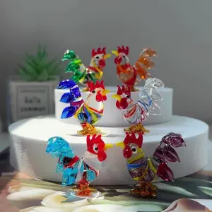 6Pcs Handmade Crystal Glass Rooster Figurines, Cute Mini Statues for DIY Home, Table Decor & Party Gifts