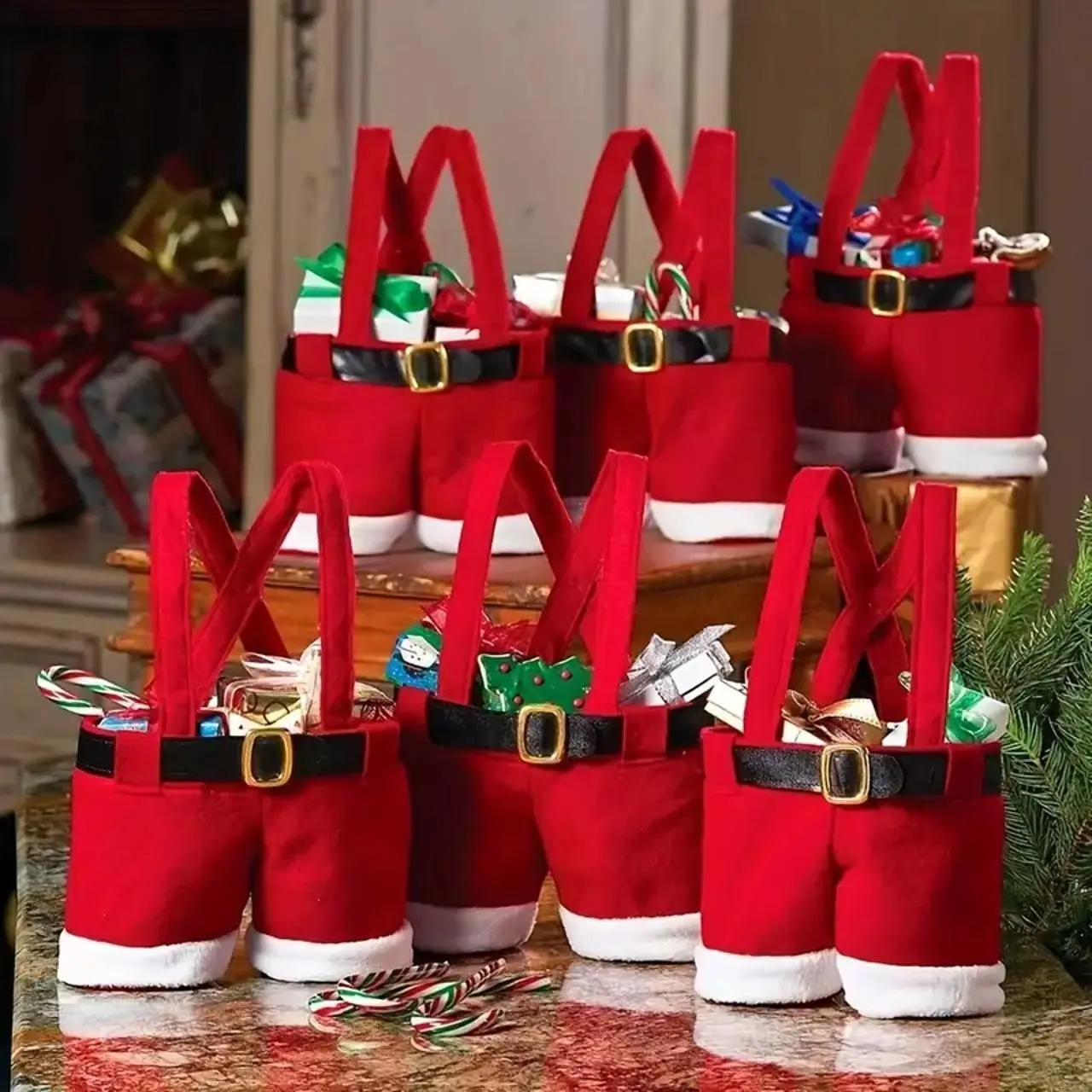 6pcs Small/Large Christmas Pants Gift Bags – Fun Holiday Candy & Gift Holders, Creative Xmas Treat Bags for Party Favors, Wedding & New Year Celebration, Christmas Table Decoration, Reusable Holiday Gift Packaging