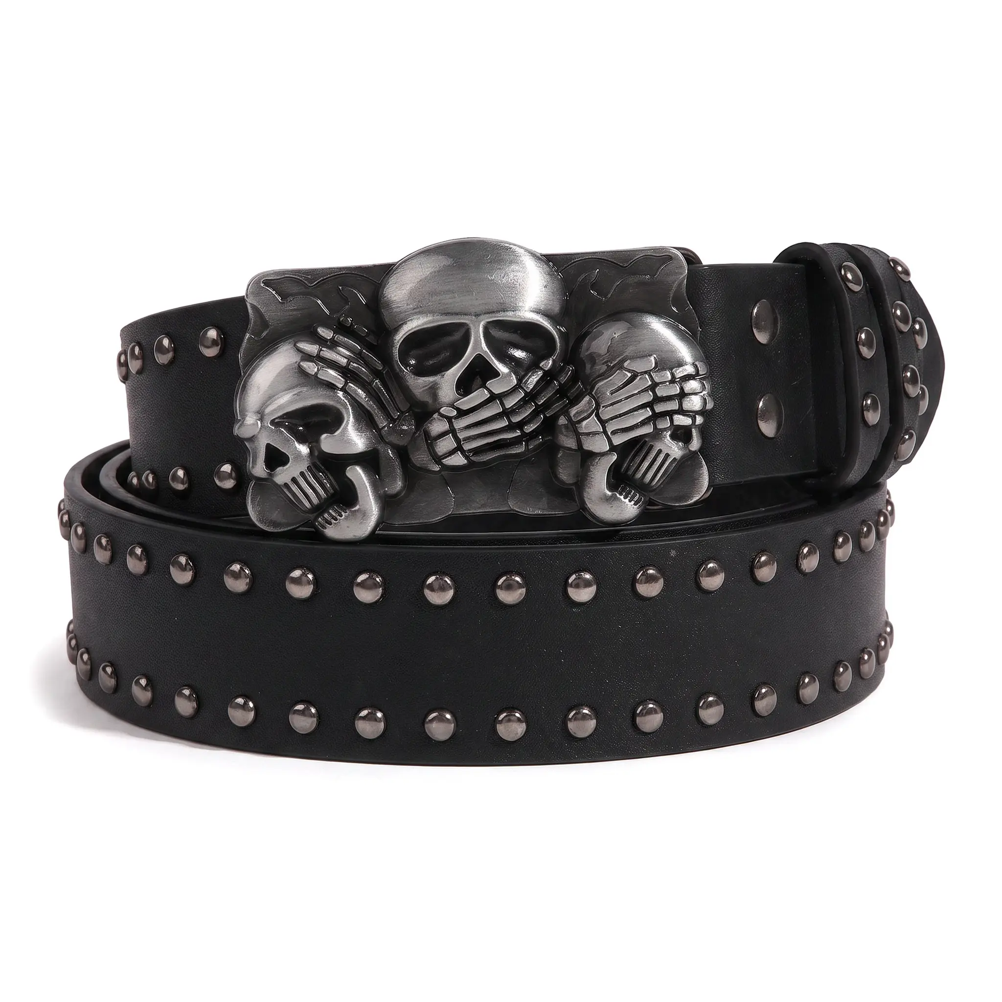 Men's Punk Hip Hop 4cm Wide PU Leather Belt, Fashion Accessory with Unique Gun Gray Skull Motif Rivet Buckle, Personality Decor for Denim Pants, Casual Wear & Urban Trendy Looks, Wide Belt