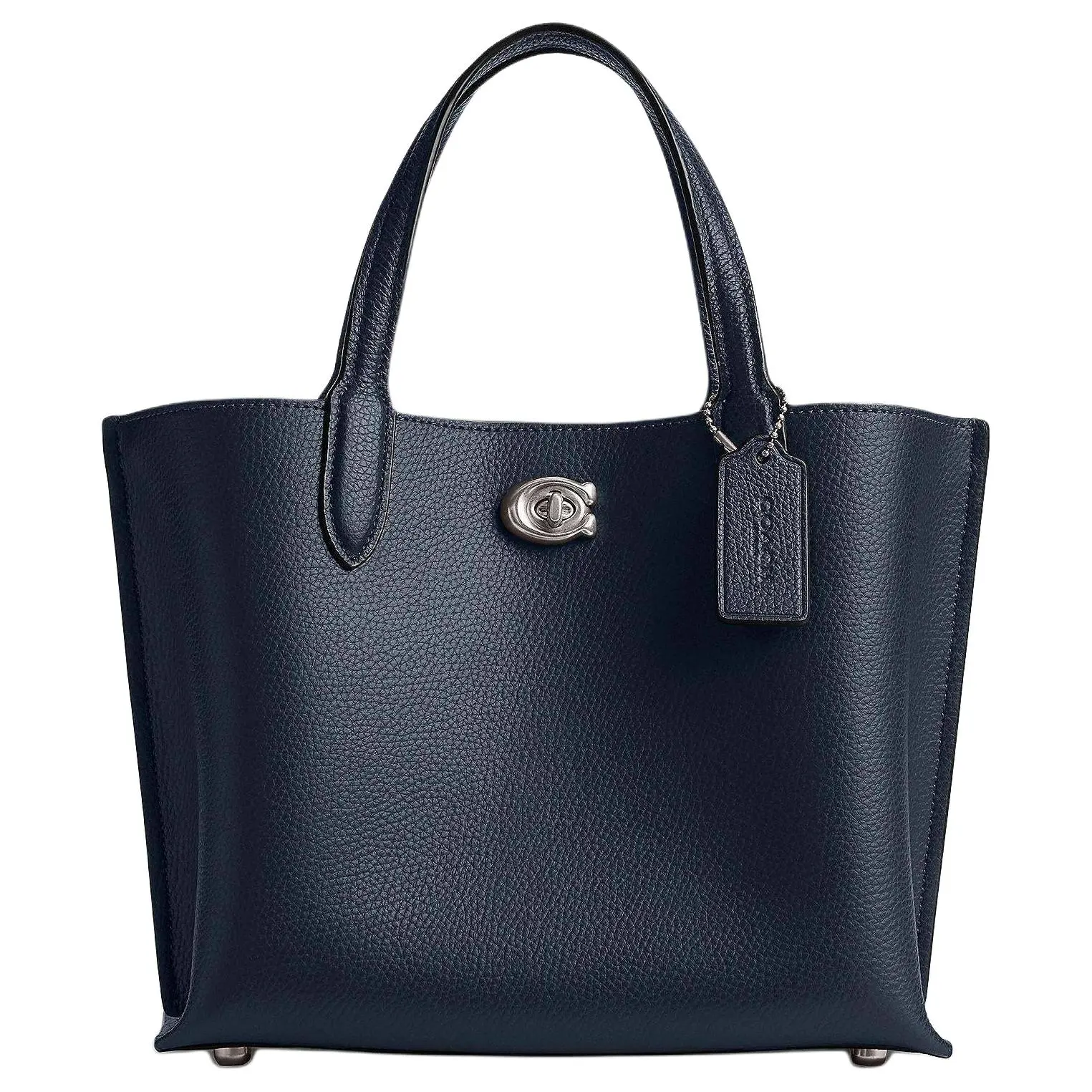 COACH Willow 24 Tote Bag for Women – Polished Pebbled Leather Classic Logo Handbag in Deep Navy