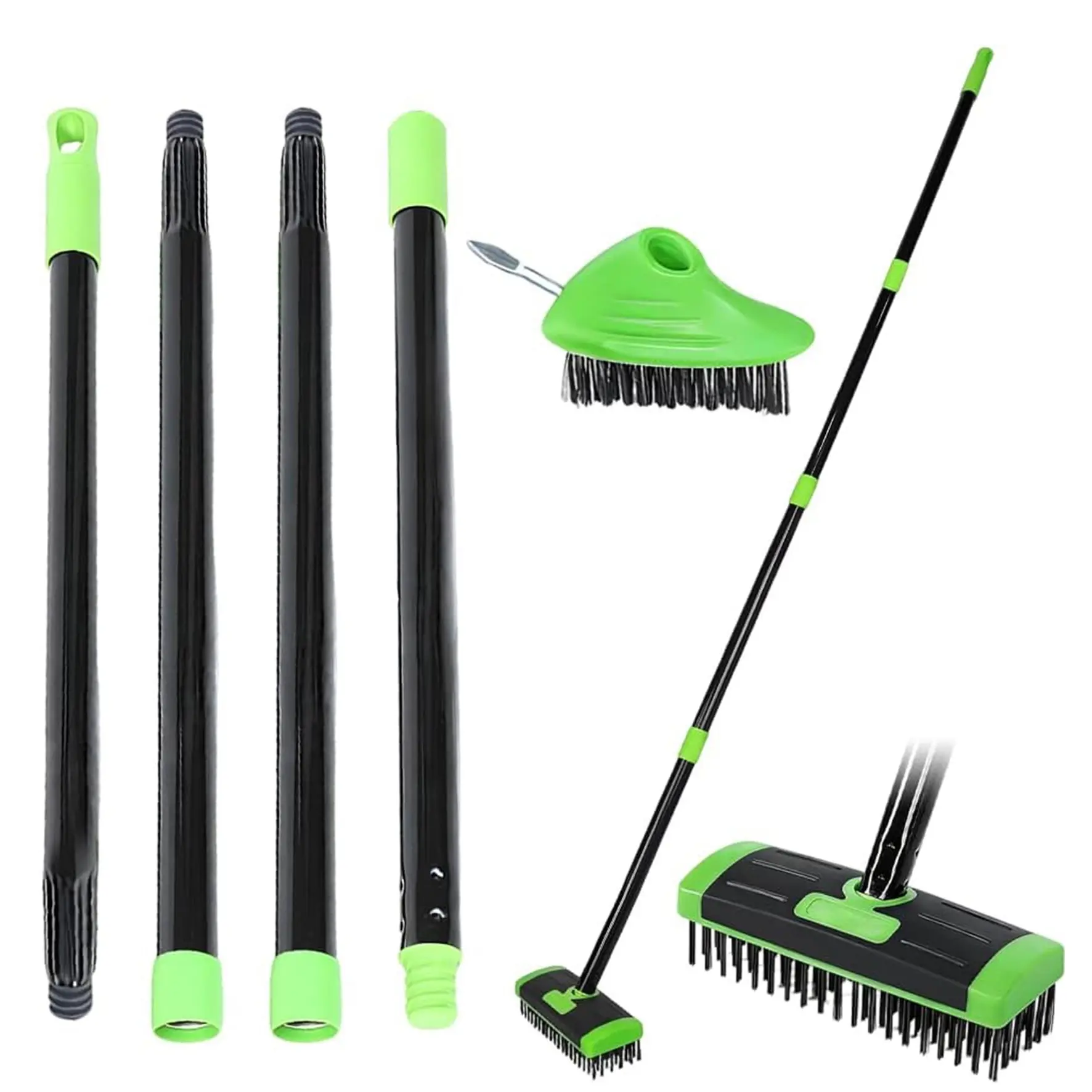 3-In-1 Patio Cleaning Brush Set, Adjustable Long Handle Steel Brush, Moss Remover, Weed Tool, Ideal for Brick Driveways and Patios, Angled Brush Head, Home