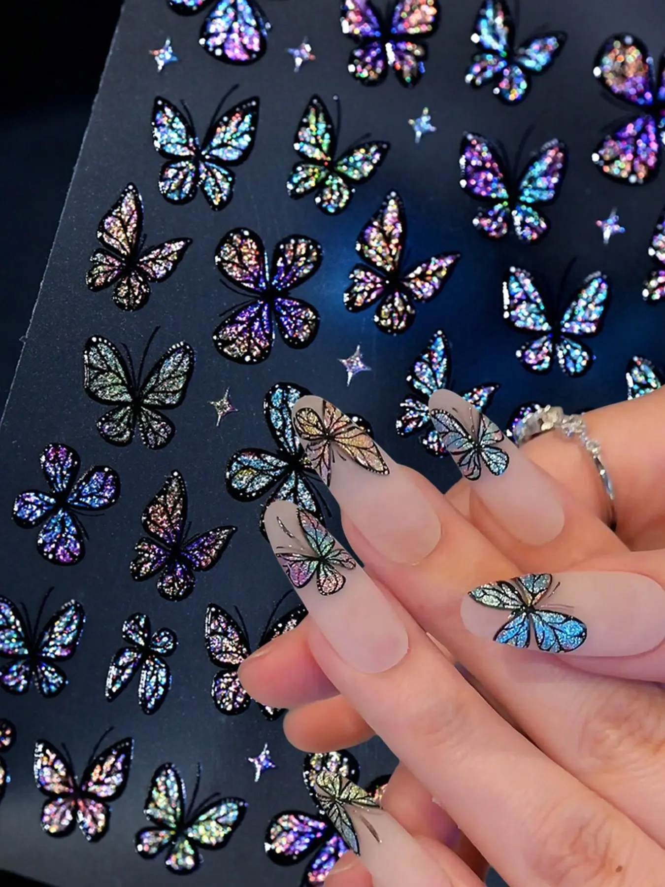 5D Shiny Laser Butterfly Nail Stickers, Holographic Colorful Gradient Glitter, DIY Manicure Decorations, Nail Art Supplies