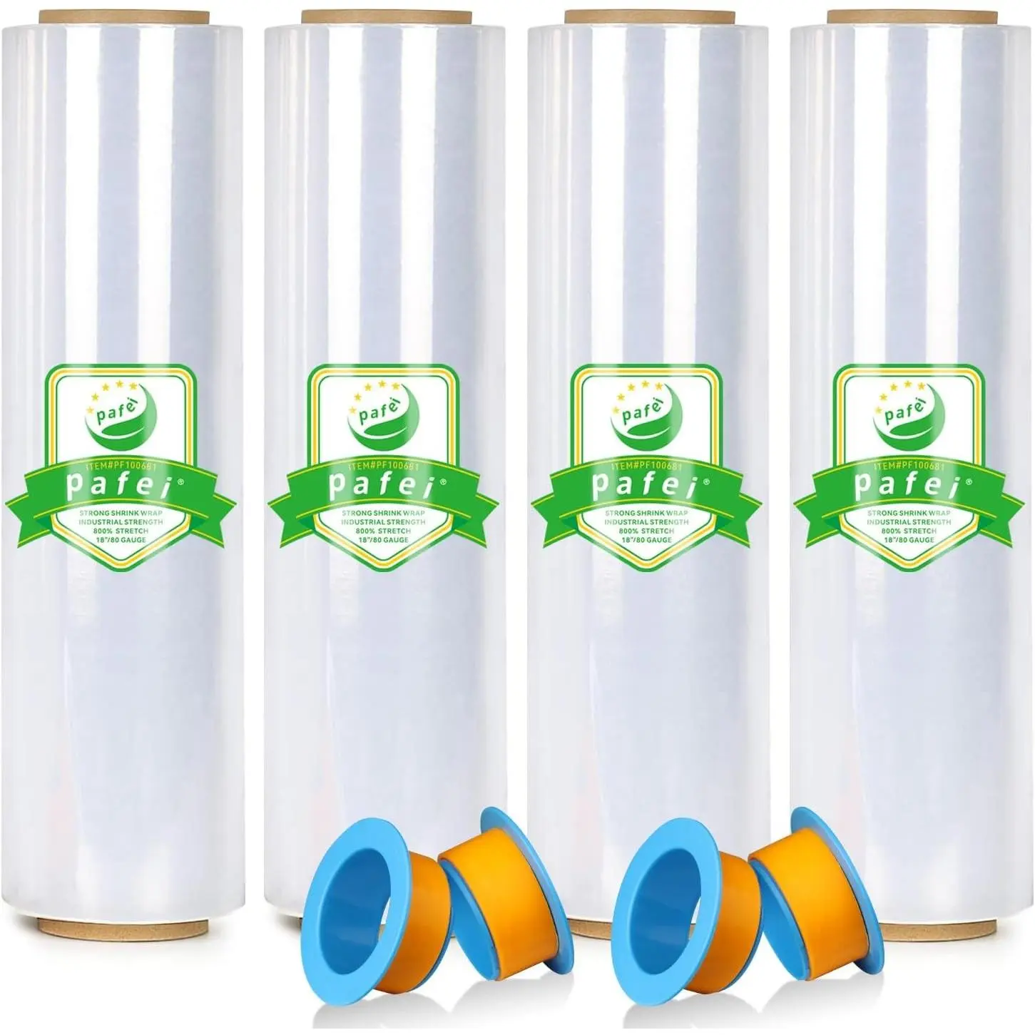18" x 1500' Plastic Stretch Shrink Wrap Roll 80 Gauge Heavy Duty Industrial Shrink Wrap for Moving, 800% Stretch for Pallets Packing Shipping & Furniture Protection 4 Rolls