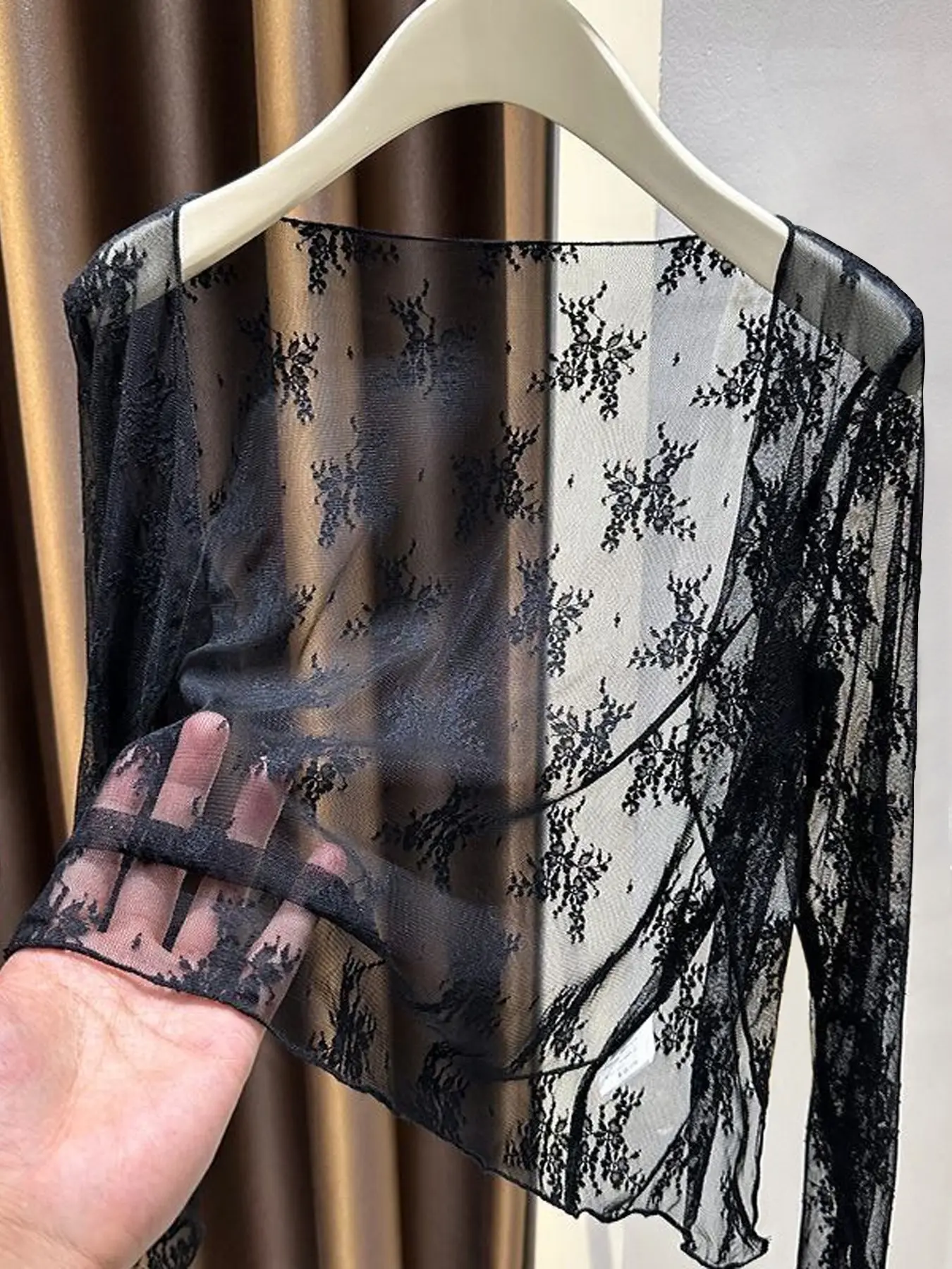New Lace Print Thin Open Front Cardigan Women, Sheer Sun Protection Shawl, Soft Style Outerwear, Air Conditioning Top, Short Sleeve Upper Garment, Casual, Autumn