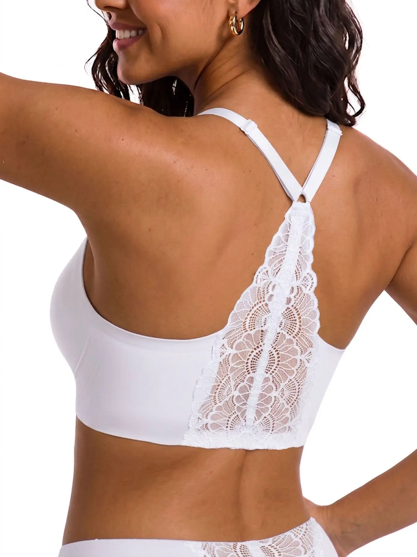 Wireless Jelly Bra for Women, Seamless No Underwire Lace Racerback Bralette, Adjustable Slim Straps, Breathable Everyday T-Shirt Bra for Open Back Tops