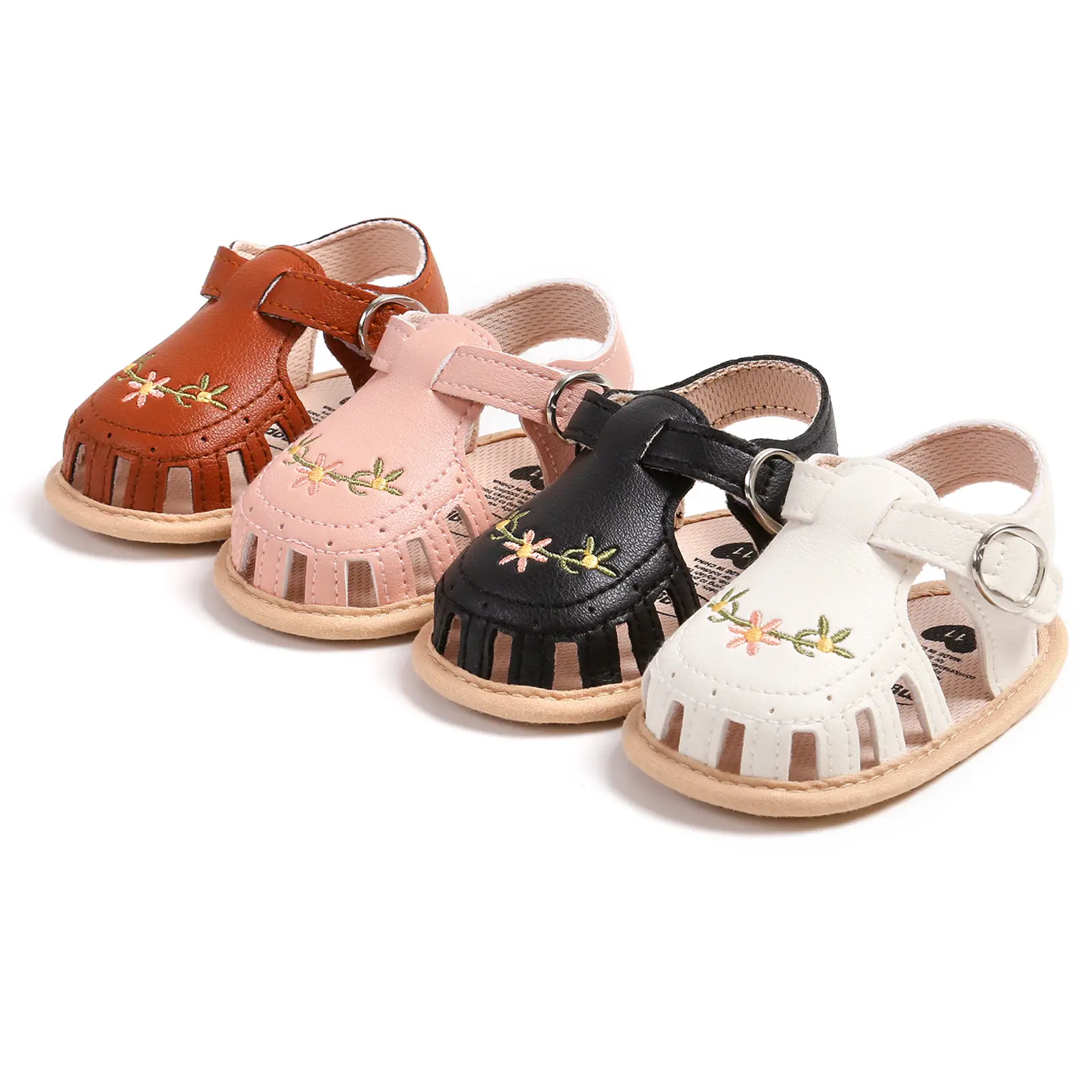 Baby Infant Girls PU Leather Soft Sole Non-slip First Walkers Crib Shoes Newborn Summer Sandals Flower Princess Flat Shoes 0-18M