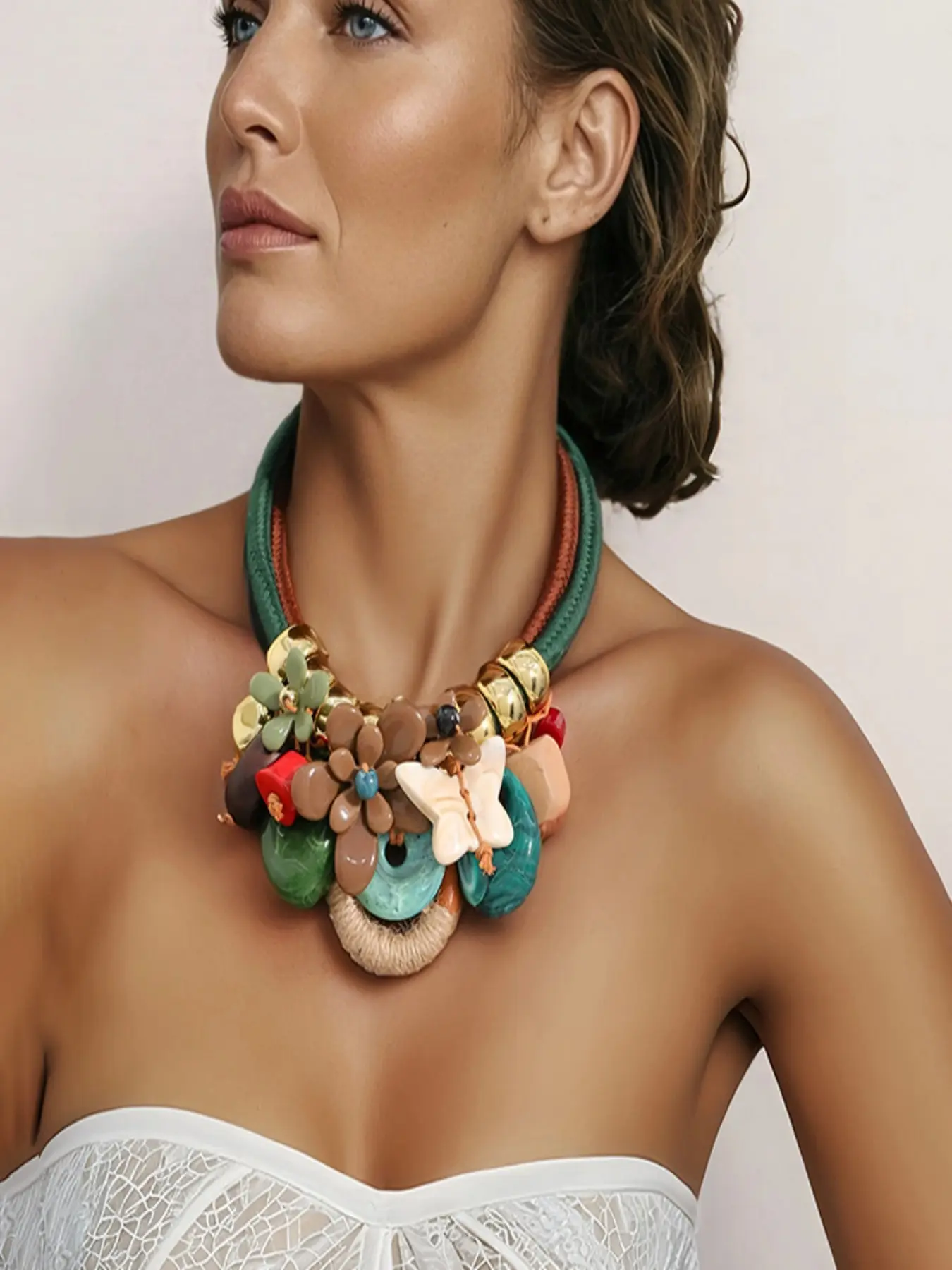 New Multi-Layer Acrylic Butterfly Flower Necklace, and Woven Cord, Elegant and Versatile, All Seasons Jewelry, Summer Jewelry