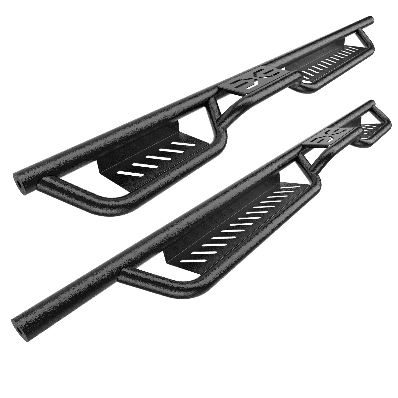 2018-2025 Jeep Wrangler JL 4 Door Running Boards, Black Powder Coated Nerf Bar with Two-Stair Design