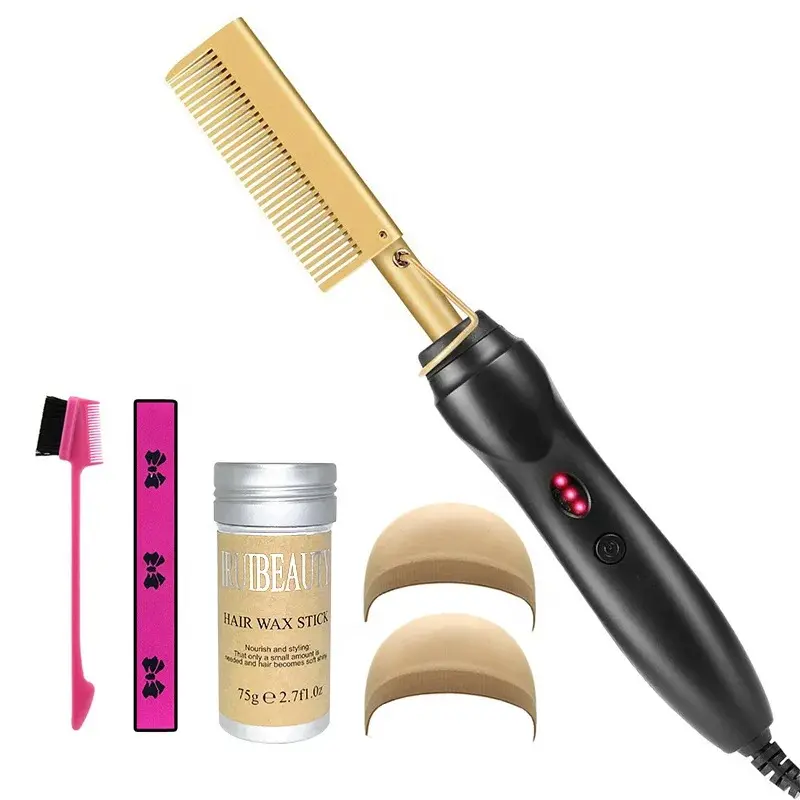 5-in-1 Electric Hot Comb Set - Flawless Brush Hair Tool for Wig Styling, Elastic Smooth Quick Fixes, Fast Heating, Adjustable Temp, Dual Voltage, Compact, Easy Handling, Plastic Body, Lightweight (Beauty & Personal Care, Curlers & Straighteners)