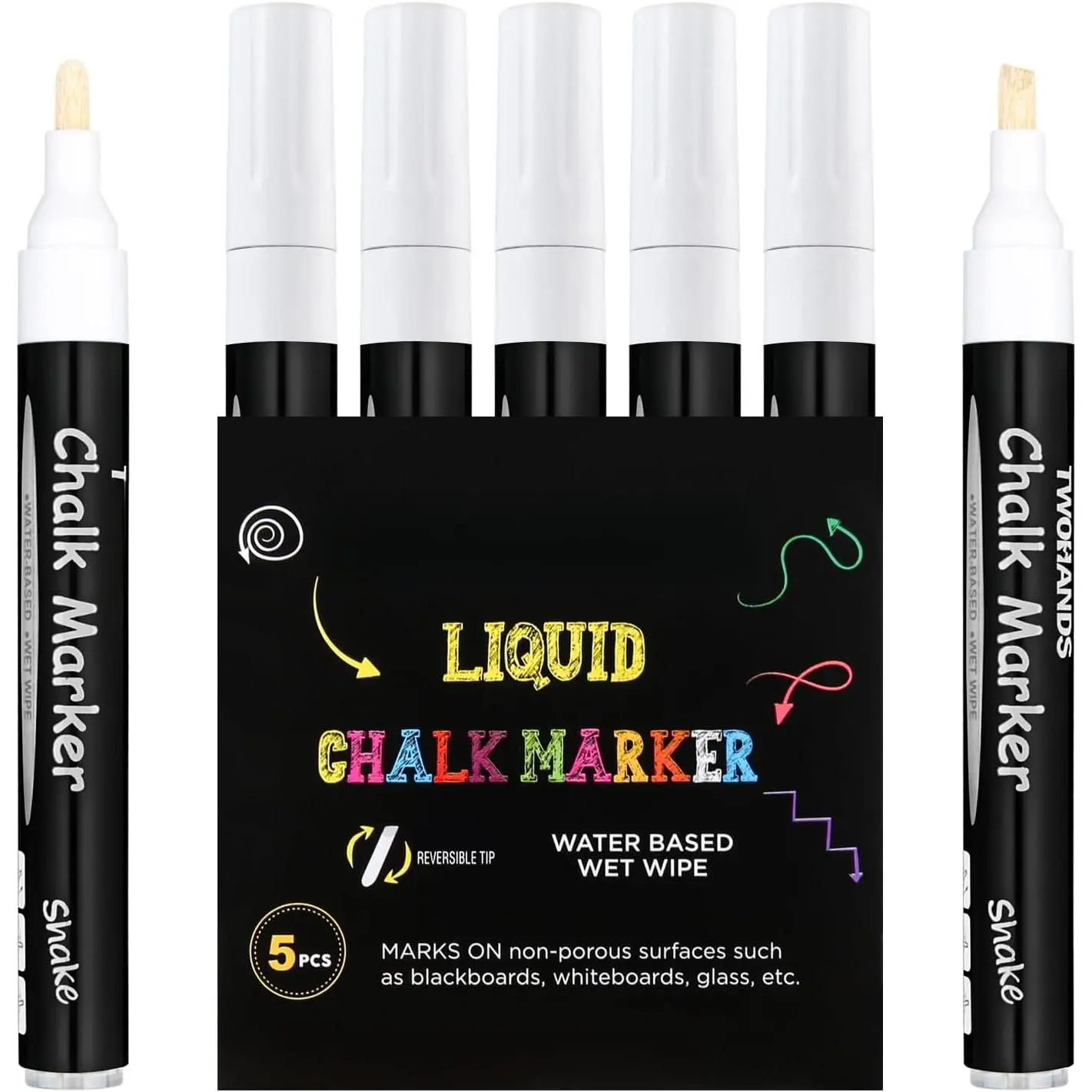 White Liquid Chalk Markers with Chisel Point, 5-Count | Wet Erase Erasable Ink Write & Wipe for Blackboards, Windows, Glass | 19530