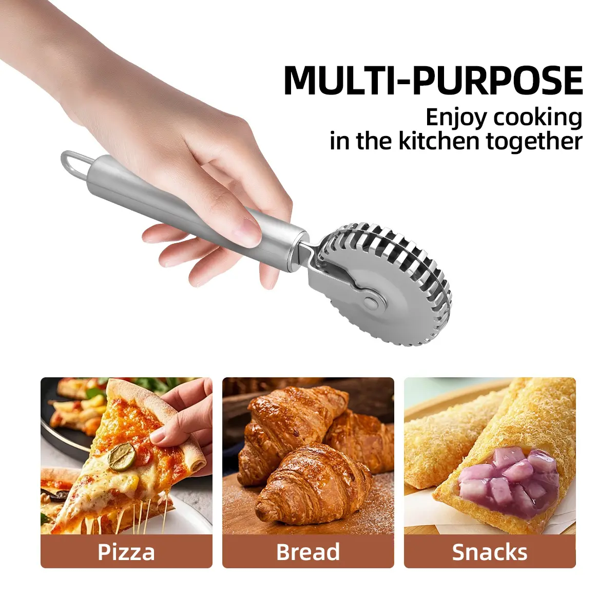 Stainless Steel Pastry Crimper & Pizza Cutter Wheel, Multi-Purpose Kitchen Baking Tool, Ideal for Dough, Bread, Snacks & Pizza