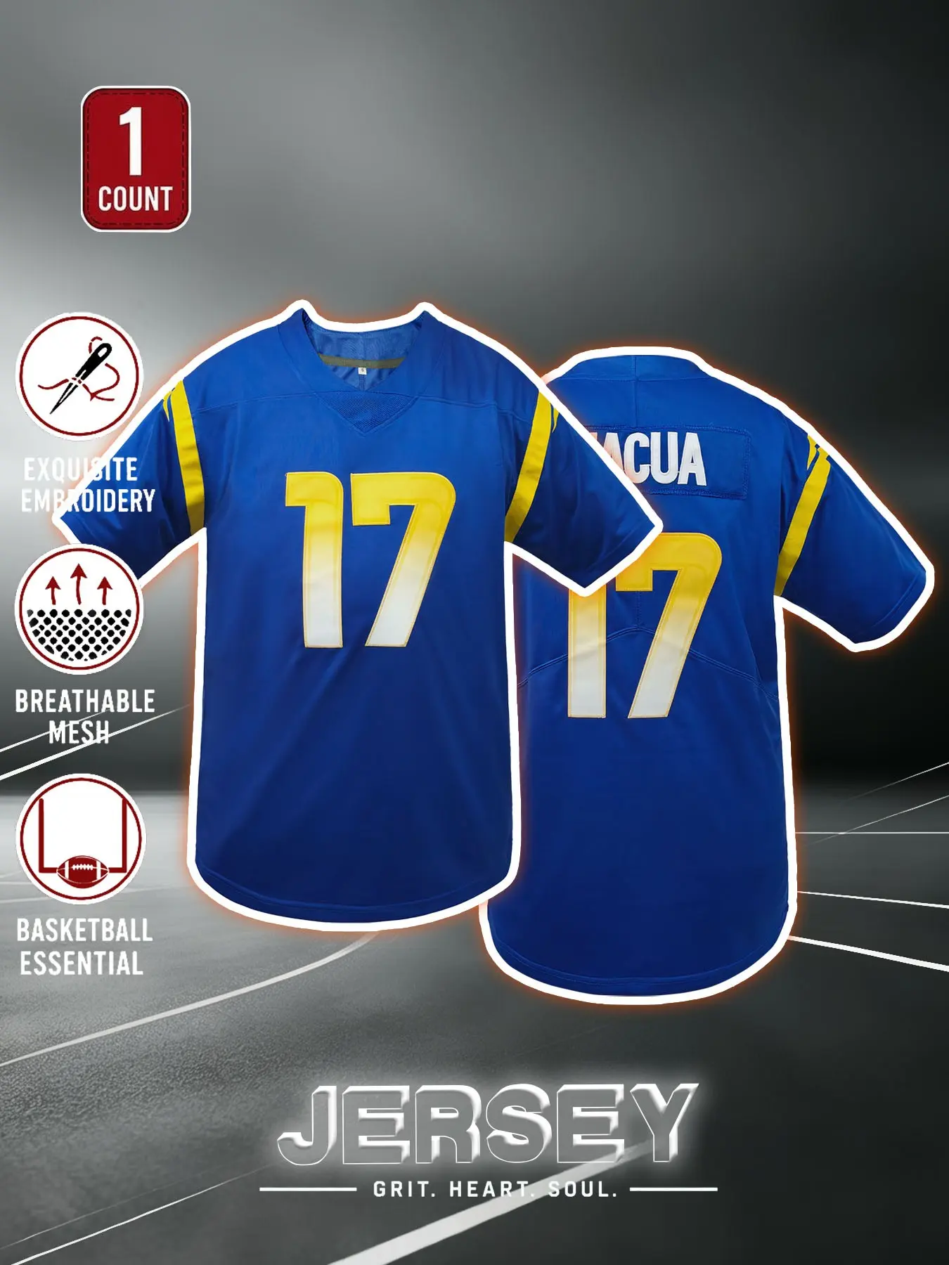 Men's Los Angeles Football Jersey, #17 Embroidered Breathable Sportswear Rugby Sports Shirt, Casual T-Shirt for Outdoor Activities, Unisex Design