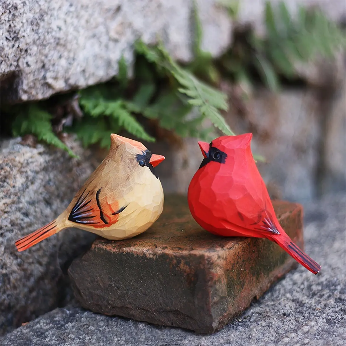 2 PCS Cardinal Statues Handmade Wood Carving Painted Bird Statues, Various Bird Home Decorations, Best Gifts for Bird Lovers, Suitable for Birthdays, Christmas Gifts for Family and Friends