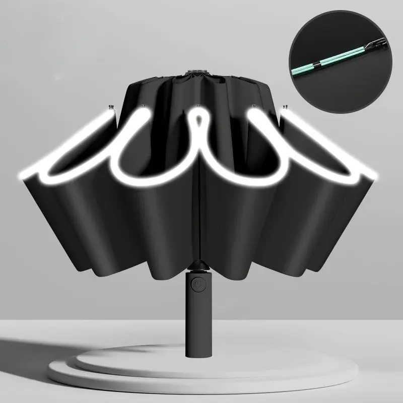 Large Automatic Reverse Umbrella, Unisex, Windproof Foldable, Sunshade Rain Protection, Extra Large Coated Canopy, Perfect for All Seasons, Reflective