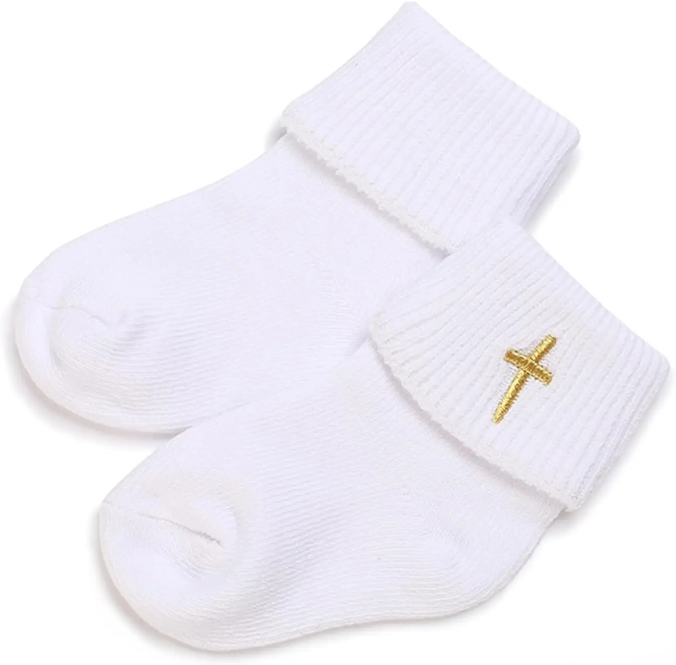 Newborn Baptism Socks,White Cotton Turn-Cuff Christening Ankle Crew Socks with Cross  Baby Boys & Girls New model