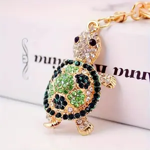 Creative And Cute Artificial Inlaid Little Turtle Car Keychain Mens Bag Turtle Keychain Animal Pendant Fashion Rhinestone Turtle Keychain Cute Animal Tortoise Metal Pendant Women Bag Car Key Chains Keyring Buckle Accessory