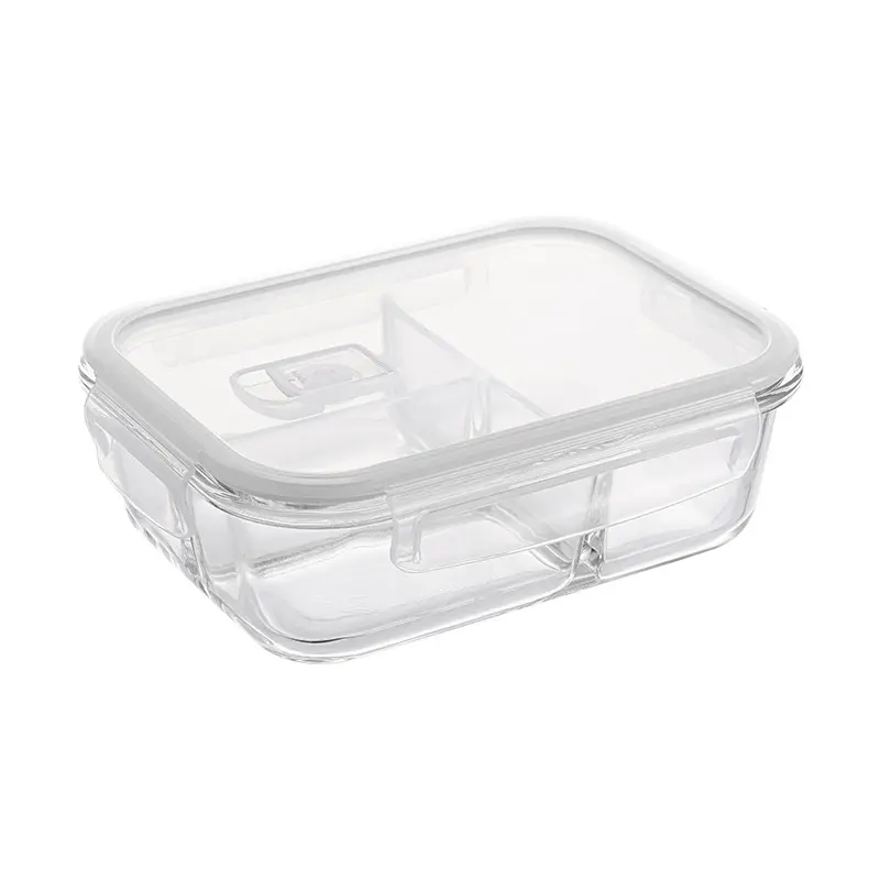 2PCS High Borosilicate Glass Clear Lunch Box Microwave Safe with Dividers Food Container for Office Workers Leakproof Bento Box Reusable Fresh-keeping Storage Box