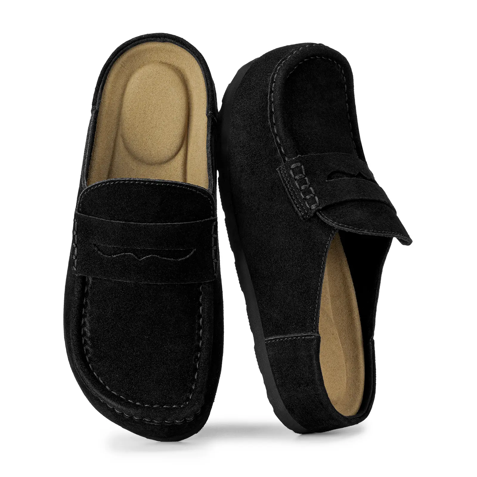 Rihero Women's Vintage Slip-On Clogs, Synthetic Suede Round Toe Platform Shoes with Arch Support for Casual Outdoor Wear, Footwear, Comfy
