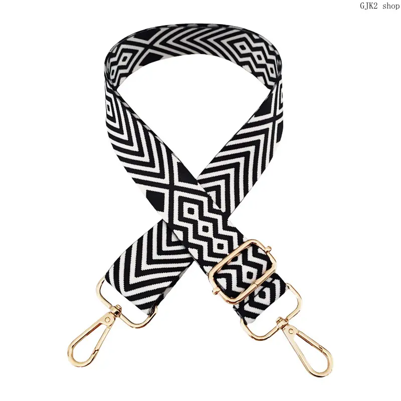 Wide Geometric Print Bag Strap, Adjustable Replacement Shoulder Strap for Handbags and Totes, Detachable Crossbody Accessory with Metal Clasps for Daily Outing, Dual Clasp, Geometric Mix