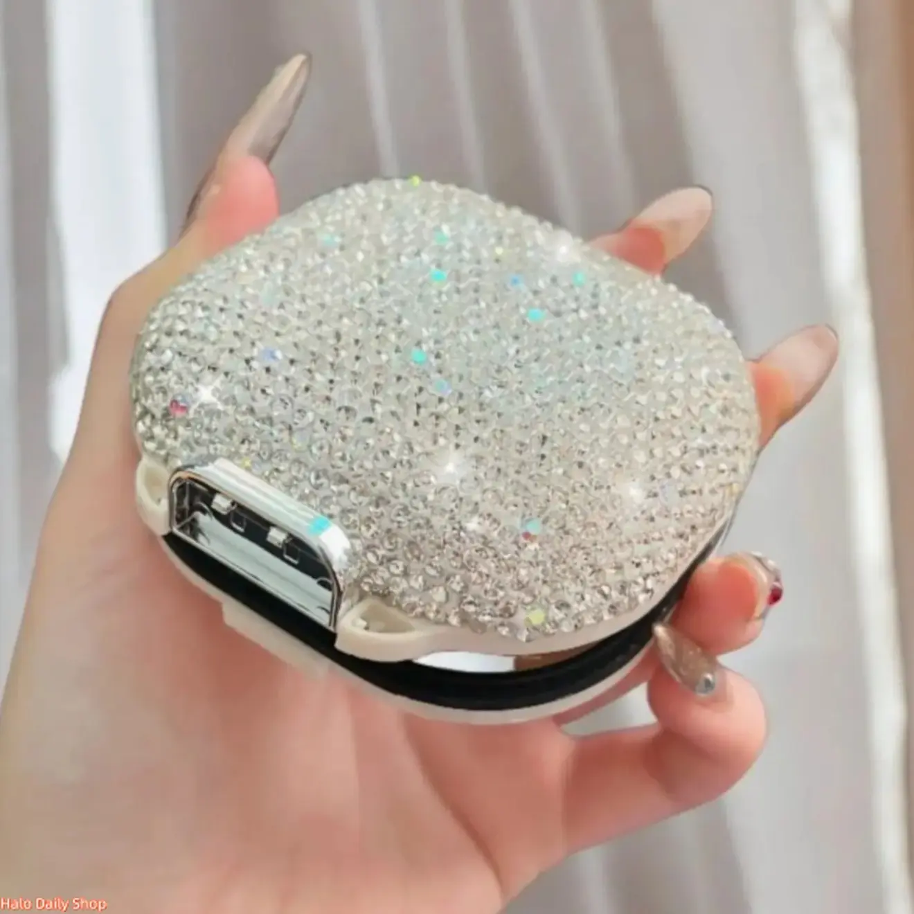 Luxury diamond-encrusted portable pill case, weekly travel pill organizer, waterproof mini clamshell storage case, "Starry Sky" 7-day discreet pill box.