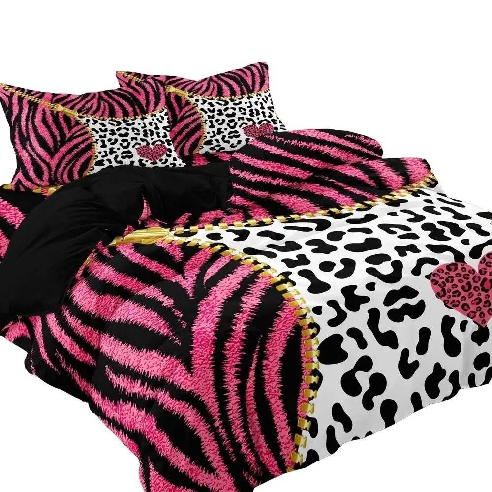 Multi Styles Leopard Print Duvet Cover Set 3 Pieces Without Comforter, Zebra Stripe Bow Letter Patchwork Animal Spot Pattern Soft Polyester Bedding Set With Pillowcases