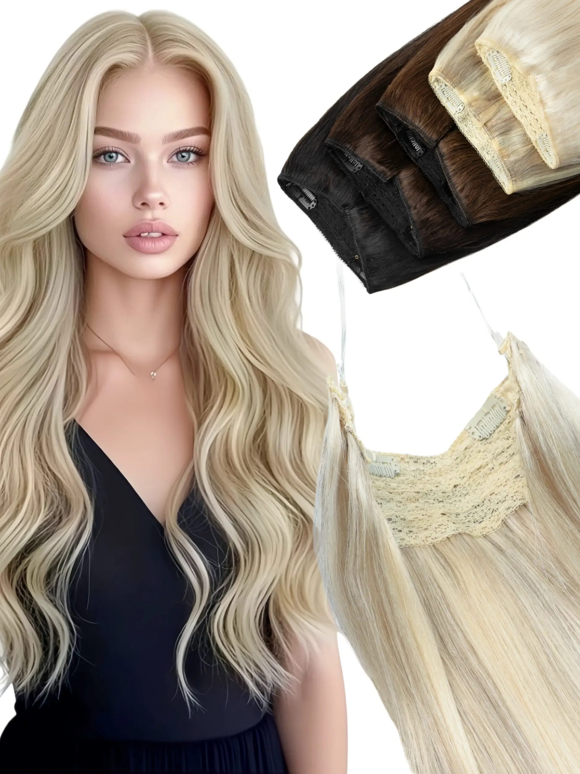 Invisible Wire Hair Extension, Real Adjustable Layered, Transparent Fish Line with Clips, Hair Extensions for Women, Easy to Use