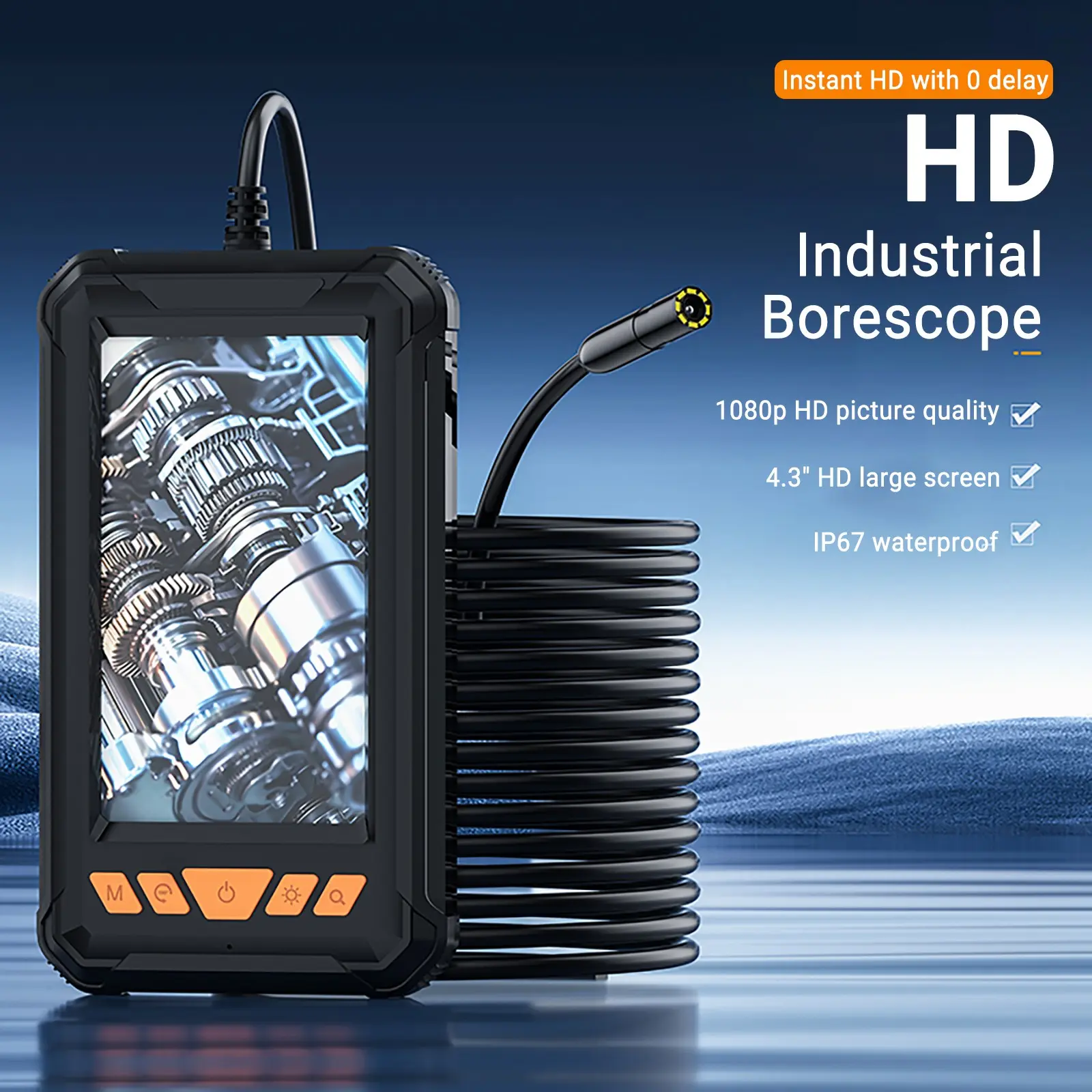 Industrial Endoscope Diagnostic Tool with 4.3 Inch Screen, Waterproof Camera, Semi-Rigid Cable, 8 LED Lights, Ideal for Plumbing, Automotive, Hvac, Electrical Repair